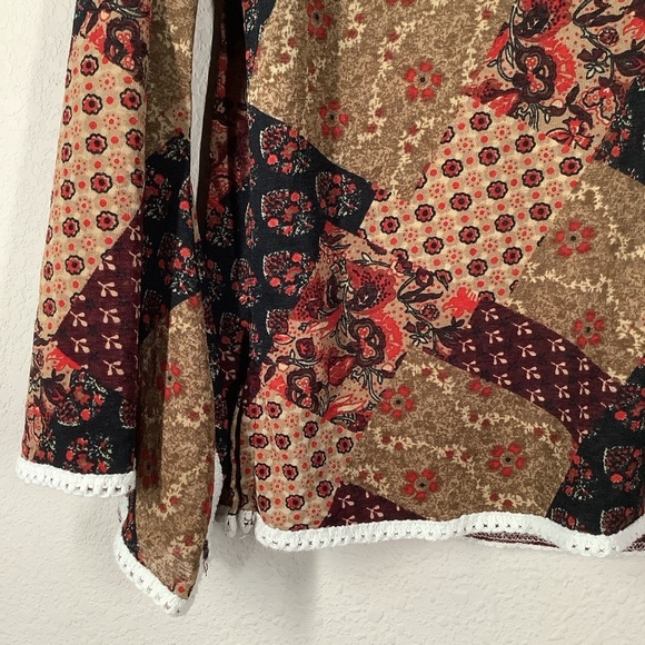 VINTAGE Plus Size Patchwork Blouse Top Brown Floral Boho Hippie Retro 70s 1X - Picture 7 of 9